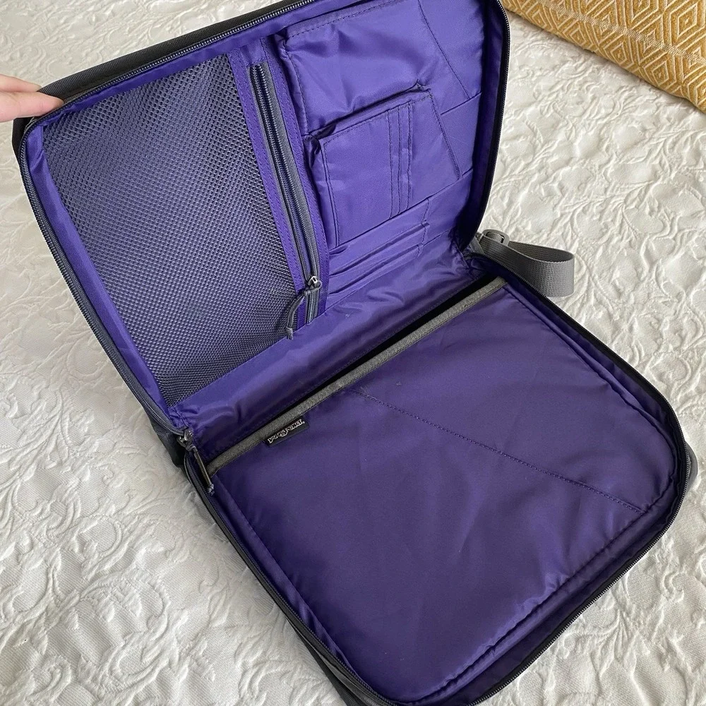 Vintage JanSport Laptop Organizer Bag Gray Purple Briefcase Messenger Bag 90s Y2